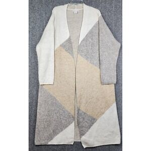 Sincerely Jules Cardigan Women 2X Neutral Colorblock Longline Open Front Knit